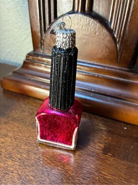 Nail Polish Bottle Blown Glass Ornament Fuscia/Hot Pink Glitter